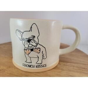 French Kisses Bulldog Coffee Mug Beige Pink Ceramic Dog Cute Valentine Frenchie